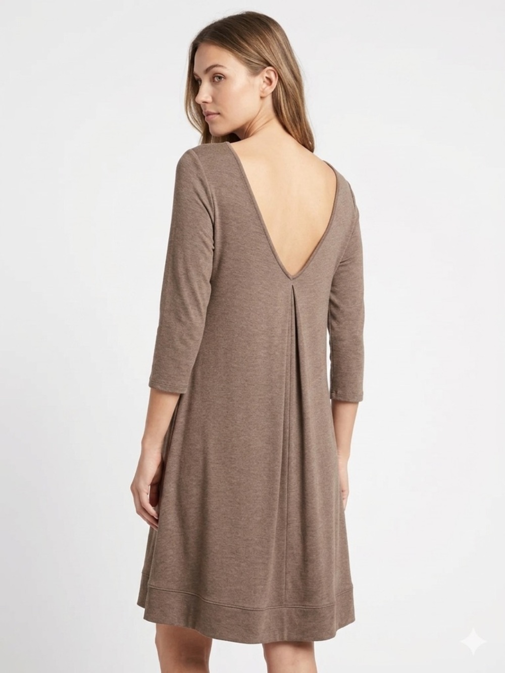 Cynthia Rowley Brown Deep V-Back Pleated Tunic Dress - 3/4 Sleeve‎ MD